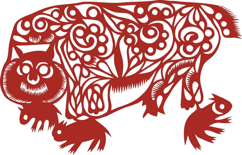 中国风中式传统喜庆民俗人物动物窗花剪纸插画边框AI矢量PNG素材【301】